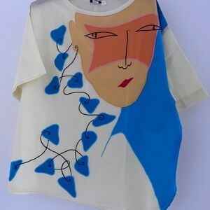 Vintage Cuz Evans Artistic Face Print Women's Top polyester cotton blend